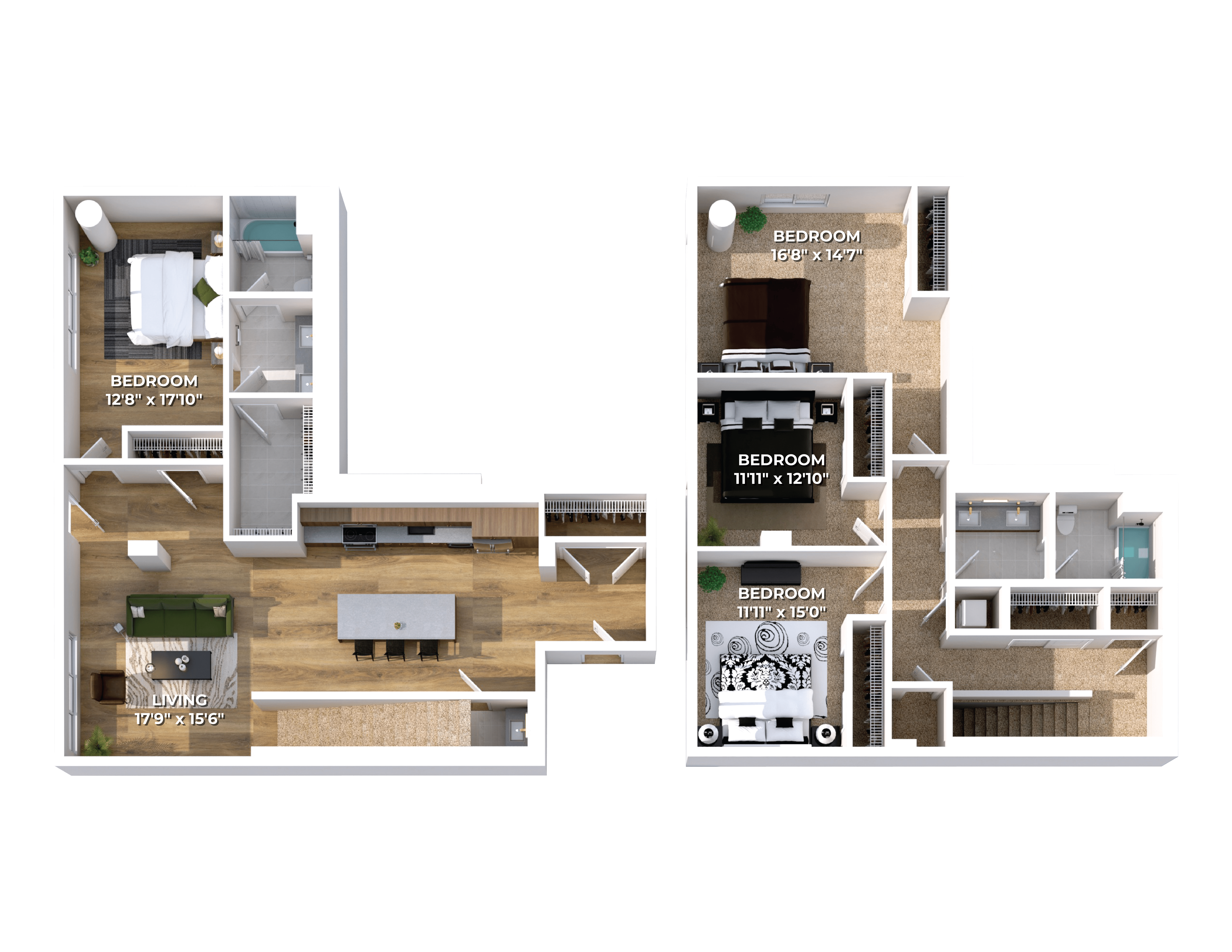 Floor plan layout diagram for Four Bedroom Townhome D2